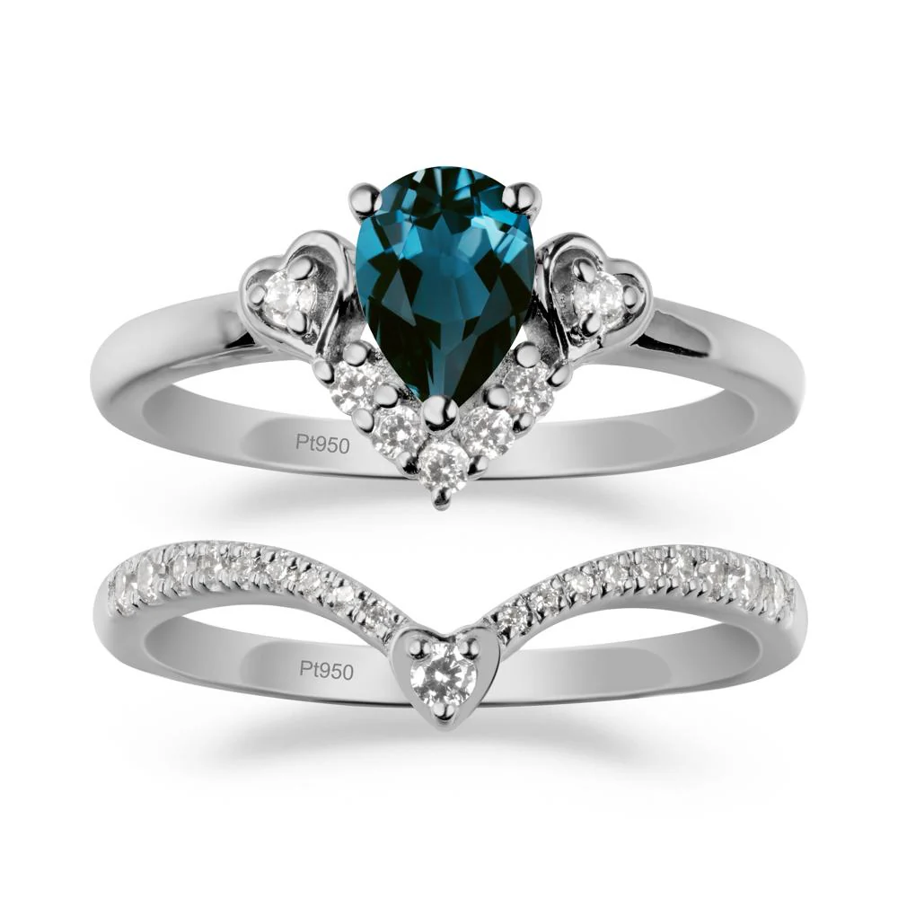Pear-Cut London Blue Topaz Heart Bridal Set - Image 8