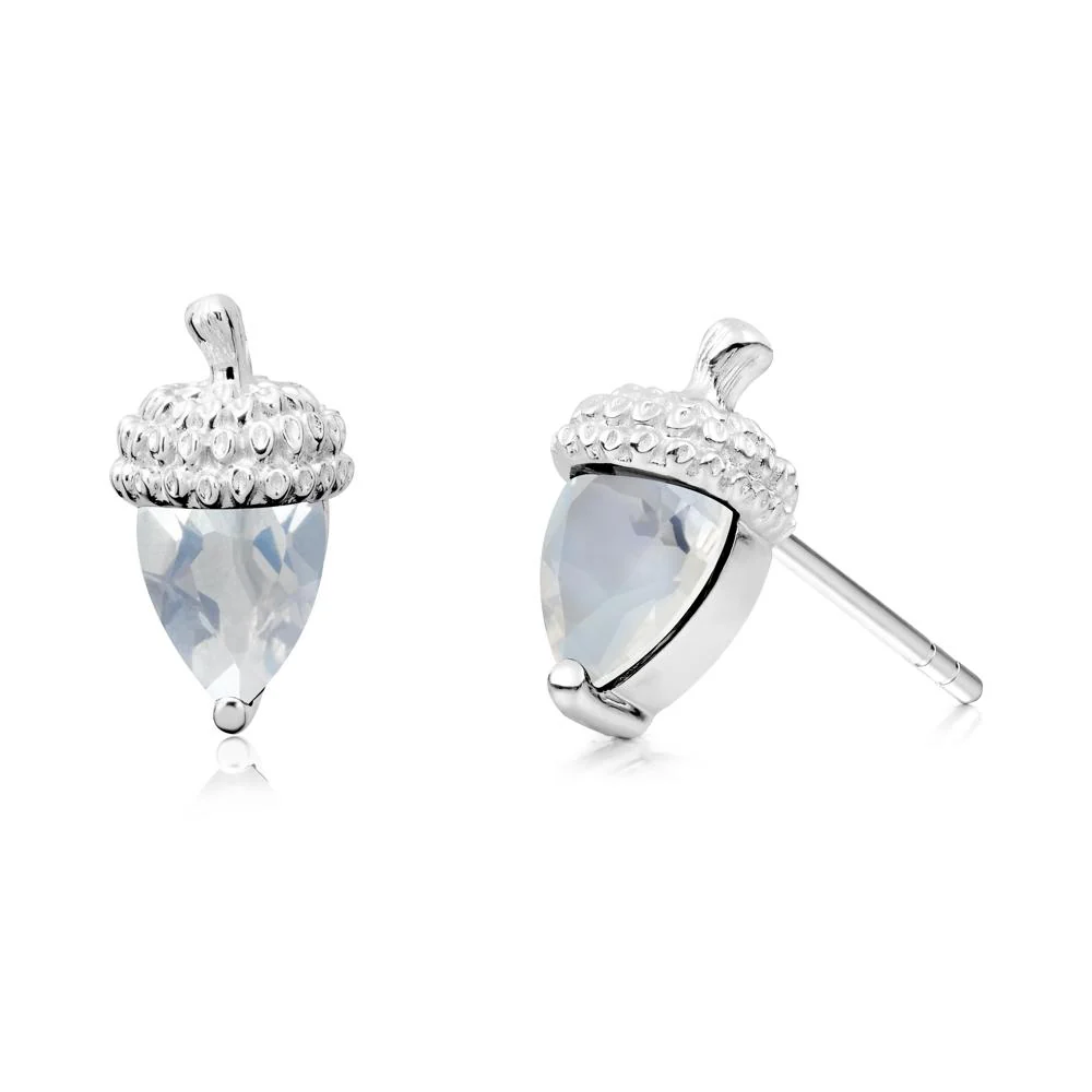Pear Cut Moonstone Acorn Stud Earrings - Image 7