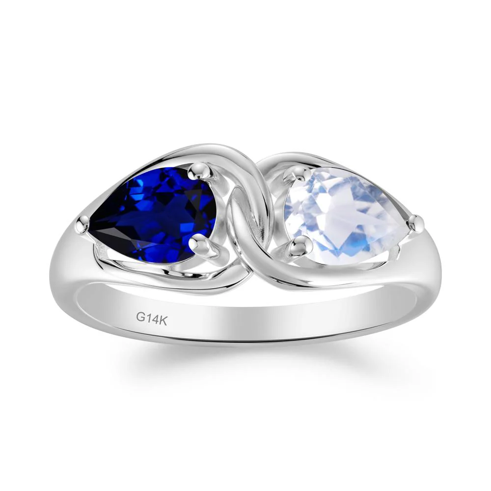 Pear Cut Moonstone and Sapphire Promise Toi Et Moi Ring - Image 2