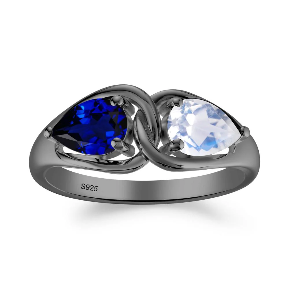 Pear Cut Moonstone and Sapphire Promise Toi Et Moi Ring - Image 3