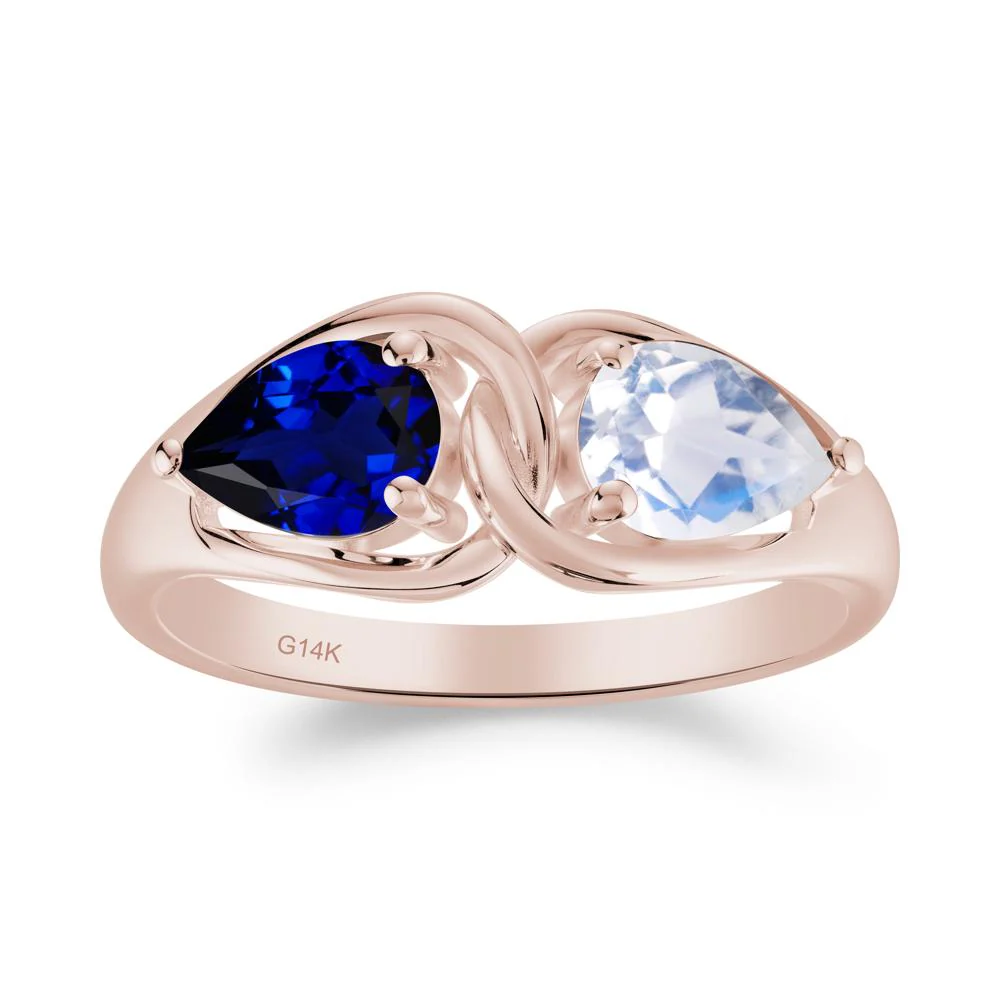 Pear Cut Moonstone and Sapphire Promise Toi Et Moi Ring - Image 5
