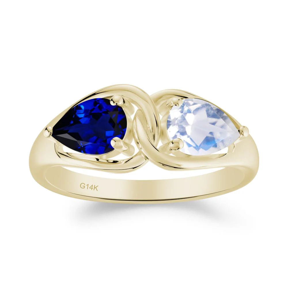 Pear Cut Moonstone and Sapphire Promise Toi Et Moi Ring - Image 9