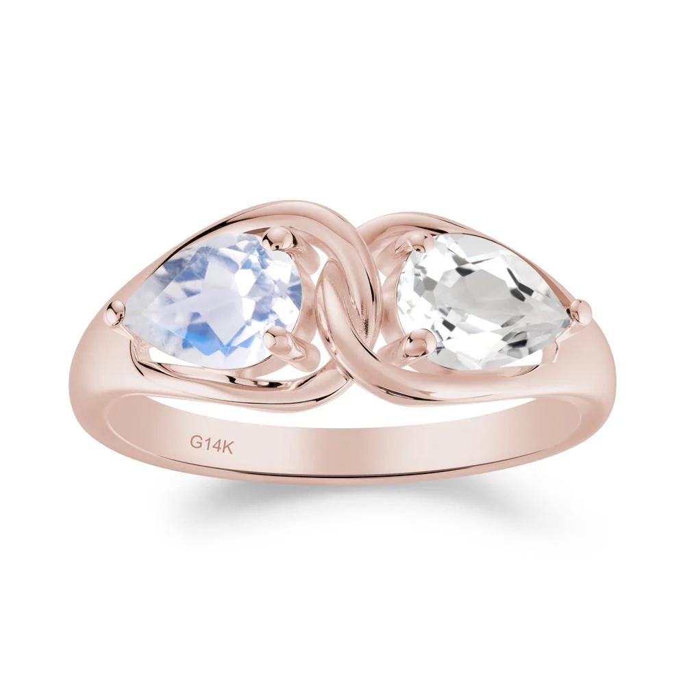 Pear Cut Moonstone and White Topaz Promise Toi Et Moi Ring