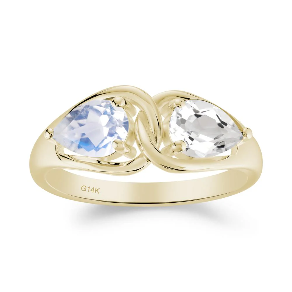 Pear Cut Moonstone and White Topaz Promise Toi Et Moi Ring - Image 2