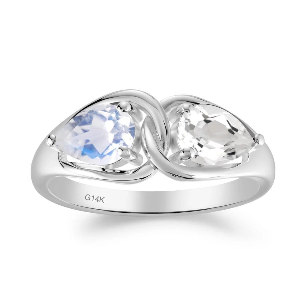 Pear Cut Moonstone and White Topaz Promise Toi Et Moi Ring - Image 3