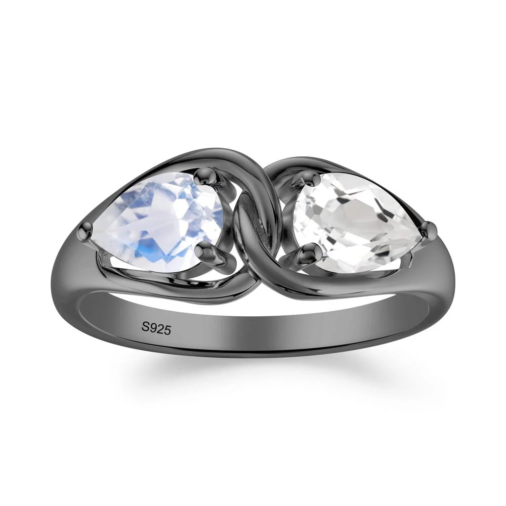 Pear Cut Moonstone and White Topaz Promise Toi Et Moi Ring - Image 5