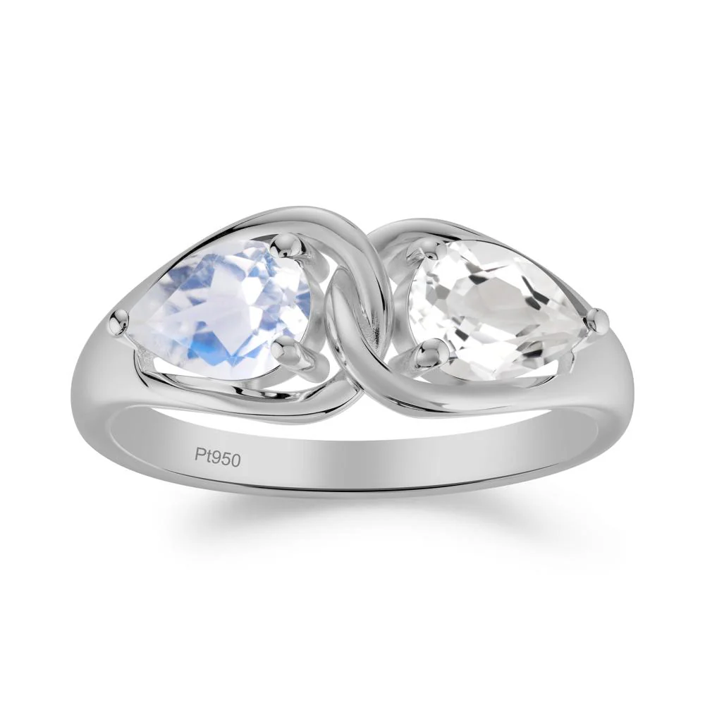 Pear Cut Moonstone and White Topaz Promise Toi Et Moi Ring - Image 6