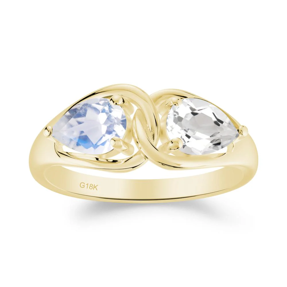 Pear Cut Moonstone and White Topaz Promise Toi Et Moi Ring - Image 8