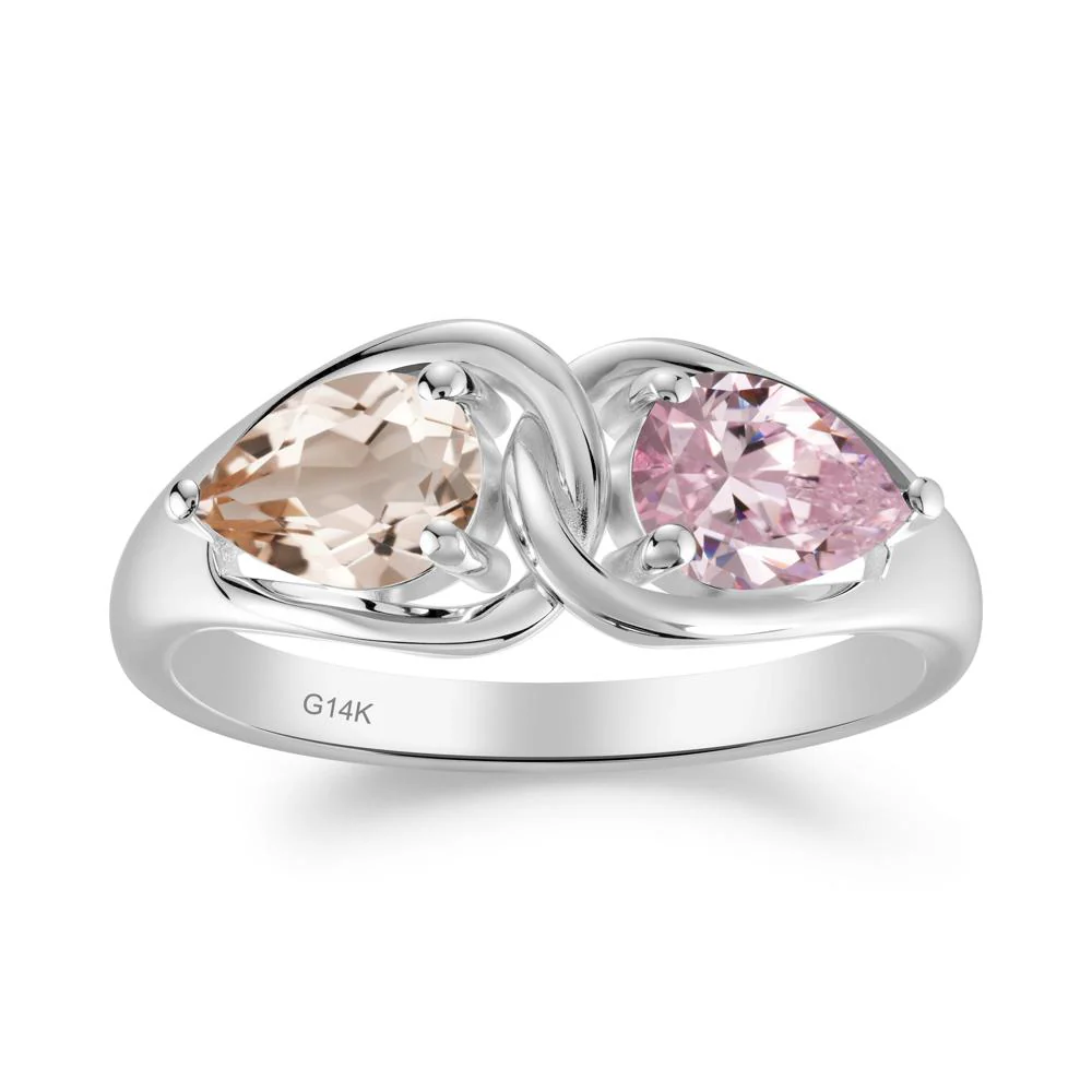Pear Cut Morganite and Pink Cubic Zirconia Promise Toi Et Moi Ring - Image 5