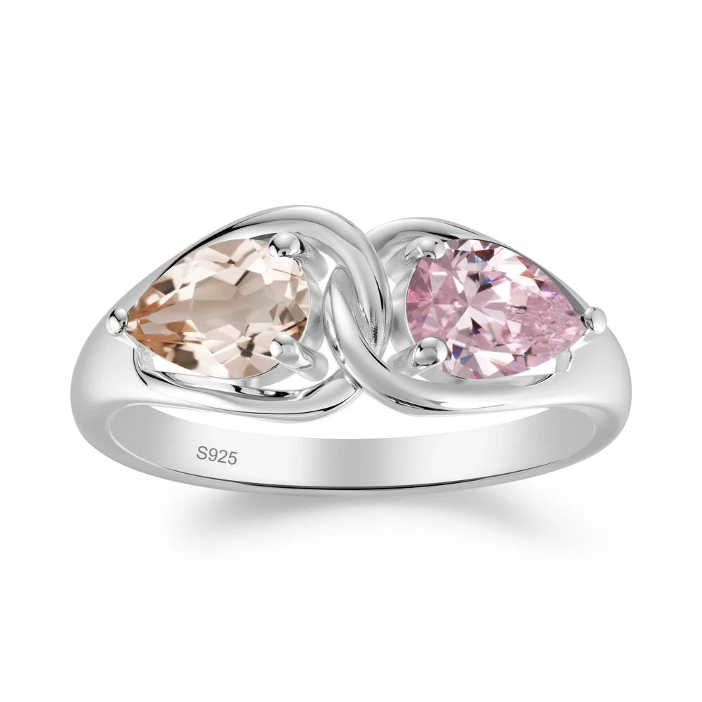 Pear Cut Morganite and Pink Cubic Zirconia Promise Toi Et Moi Ring - Image 6