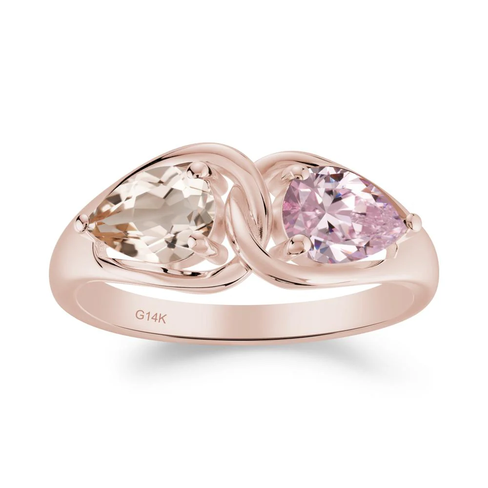 Pear Cut Morganite and Pink Cubic Zirconia Promise Toi Et Moi Ring - Image 7