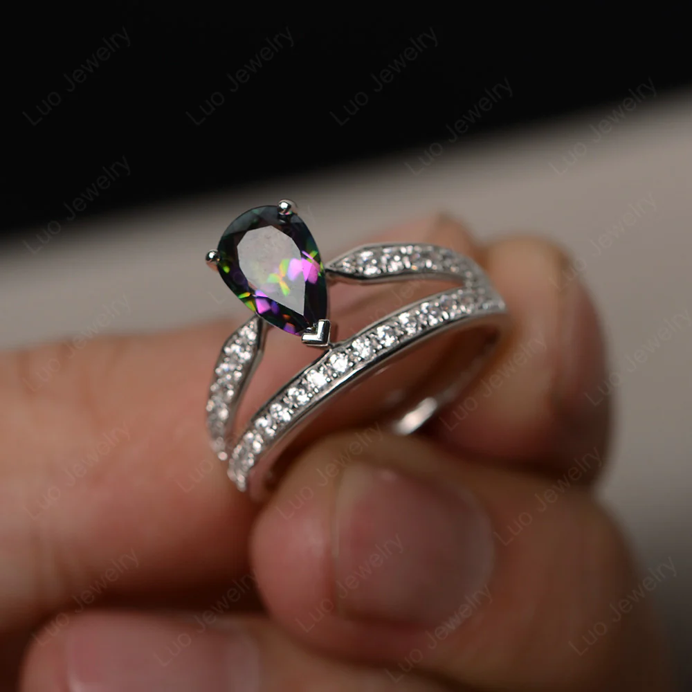 Mystic Topaz Pear Crown Ring