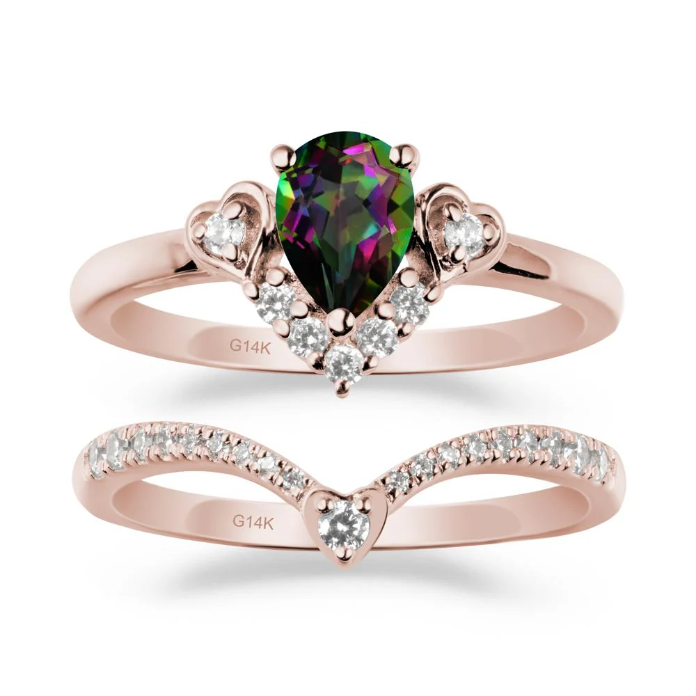 Pear-Cut Mystic Topaz Heart Bridal Set