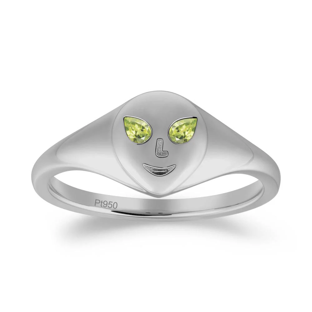 Pear Cut Peridot Ring with Smile Emoji - Image 2
