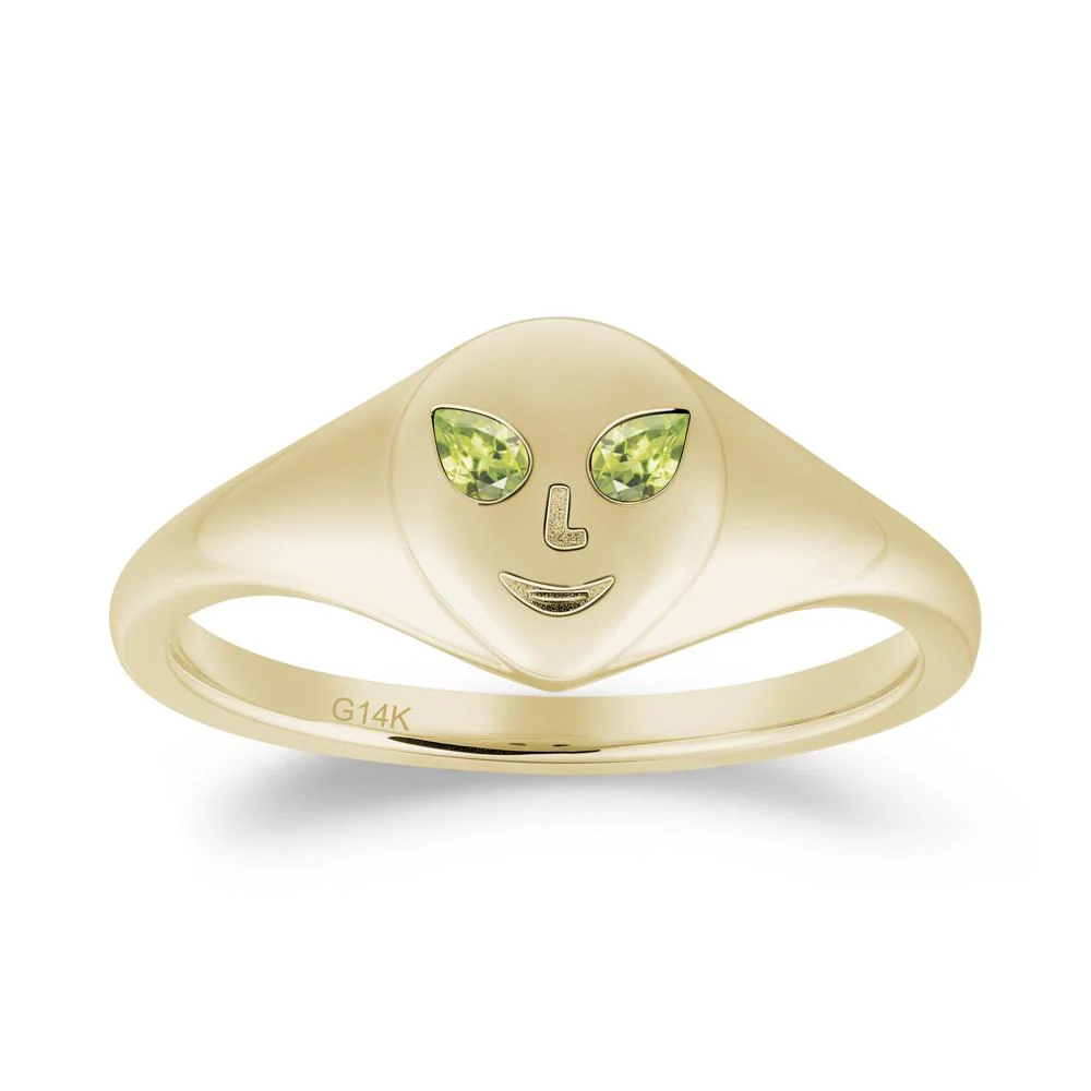 Pear Cut Peridot Ring with Smile Emoji - Image 3