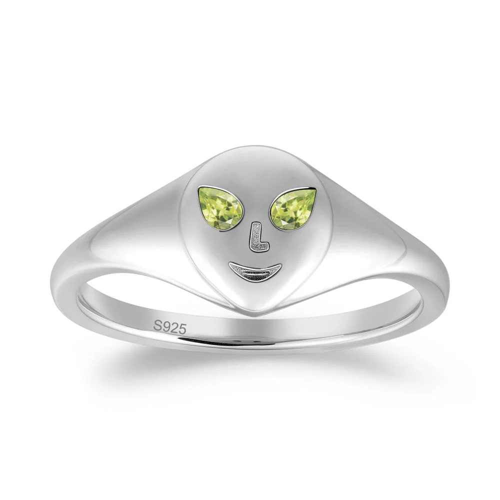Pear Cut Peridot Ring with Smile Emoji - Image 9