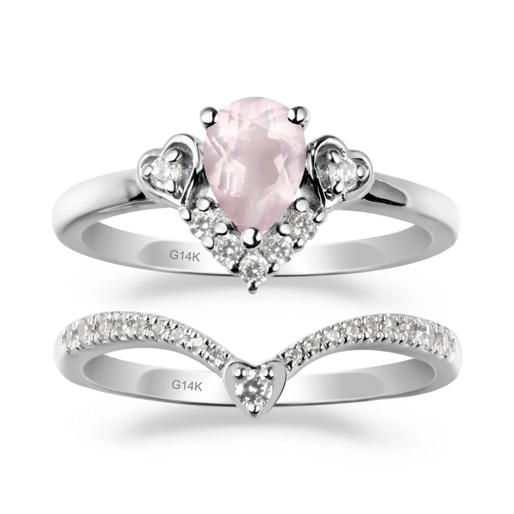 Pear-Cut Rose Quartz Heart Bridal Set - Image 2