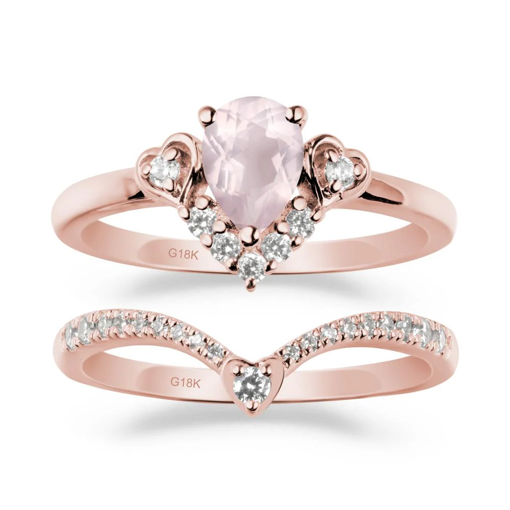 Pear-Cut Rose Quartz Heart Bridal Set - Image 4