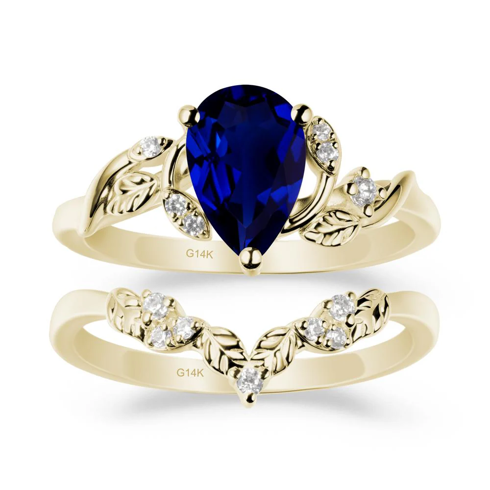 Pear Cut Sapphire Leaf Ring Set - Image 3