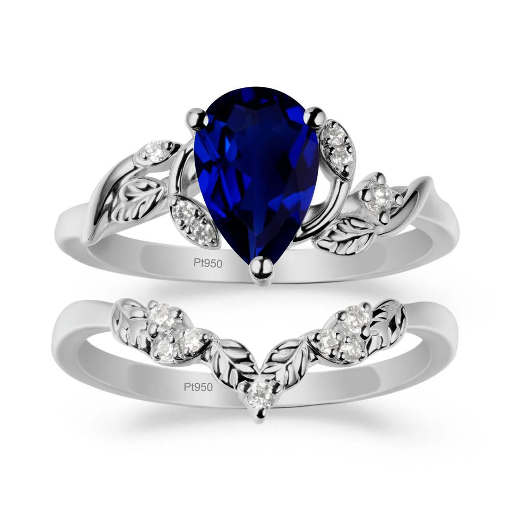 Pear Cut Sapphire Leaf Ring Set - Image 8