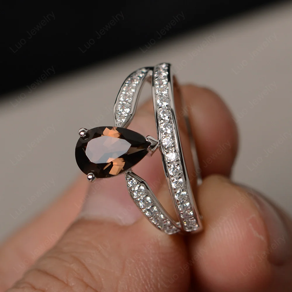 Smoky Quartz Pear Crown Ring