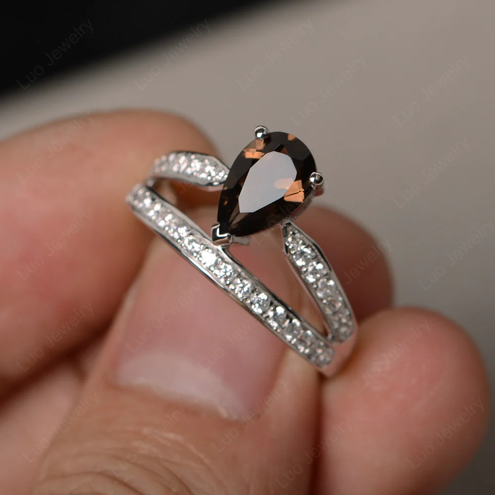 Smoky Quartz Pear Crown Ring - Image 2