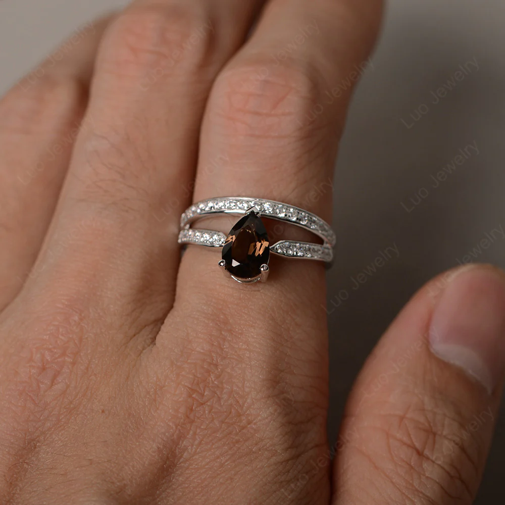 Smoky Quartz Pear Crown Ring - Image 4