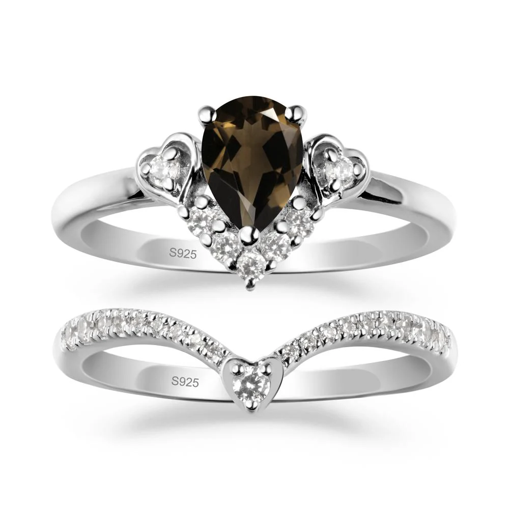 Pear-Cut Smoky Quartz Heart Bridal Set - Image 9
