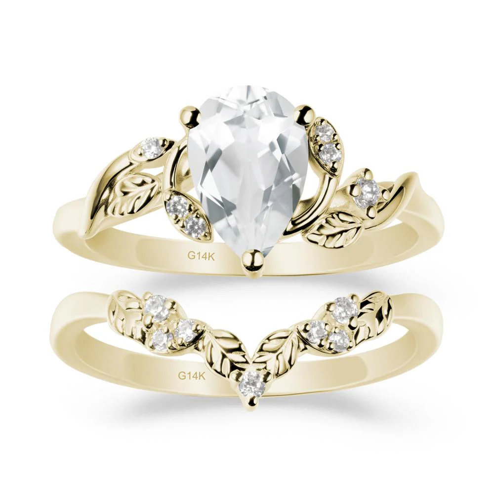 Pear Cut White Topaz Leaf Ring Set - Image 3