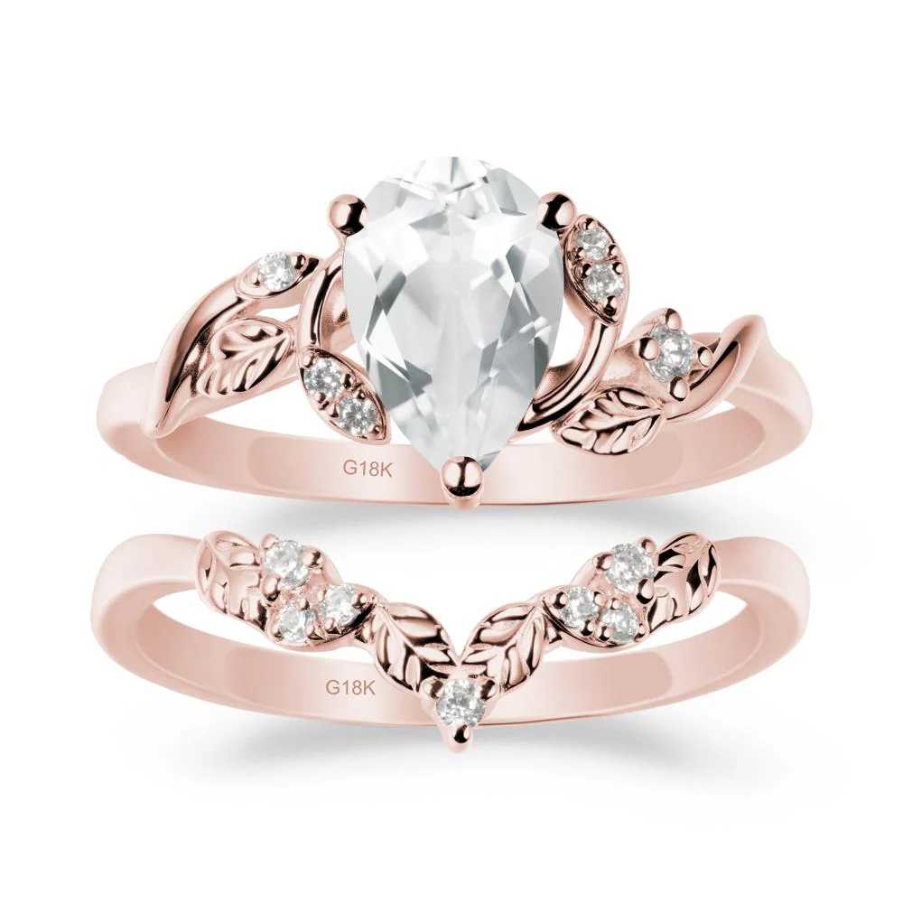 Pear Cut White Topaz Leaf Ring Set - Image 4
