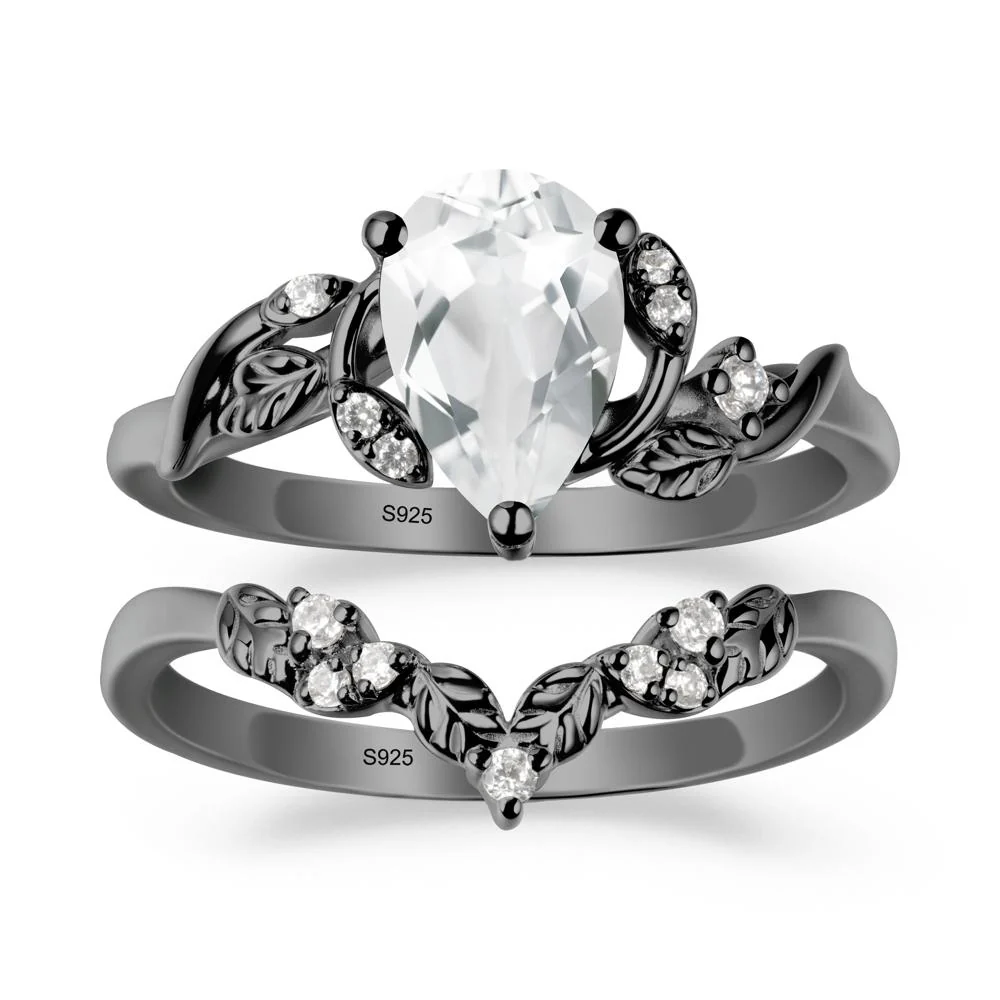 Pear Cut White Topaz Leaf Ring Set - Image 7