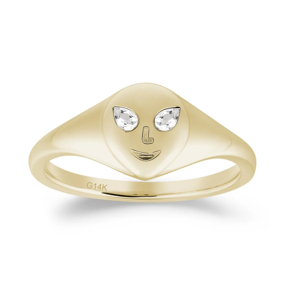 Pear Cut White Topaz Ring with Smile Emoji - Image 3