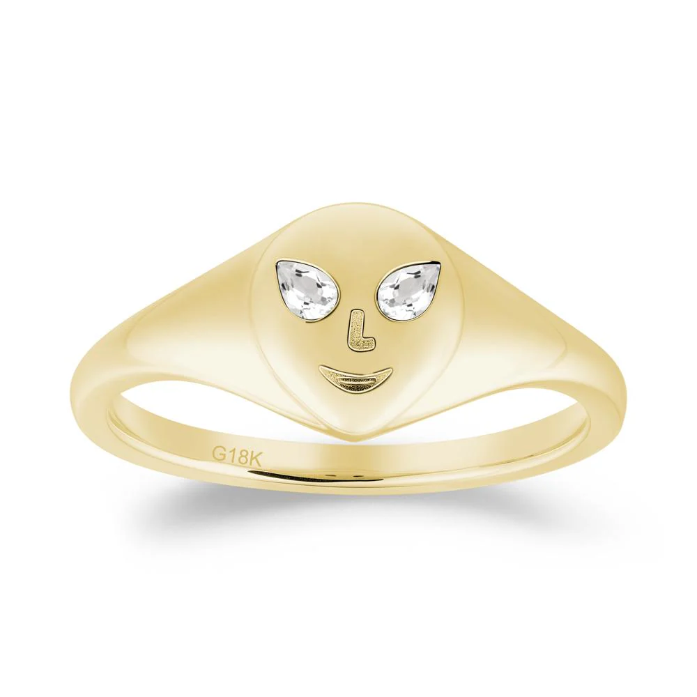 Pear Cut White Topaz Ring with Smile Emoji - Image 4