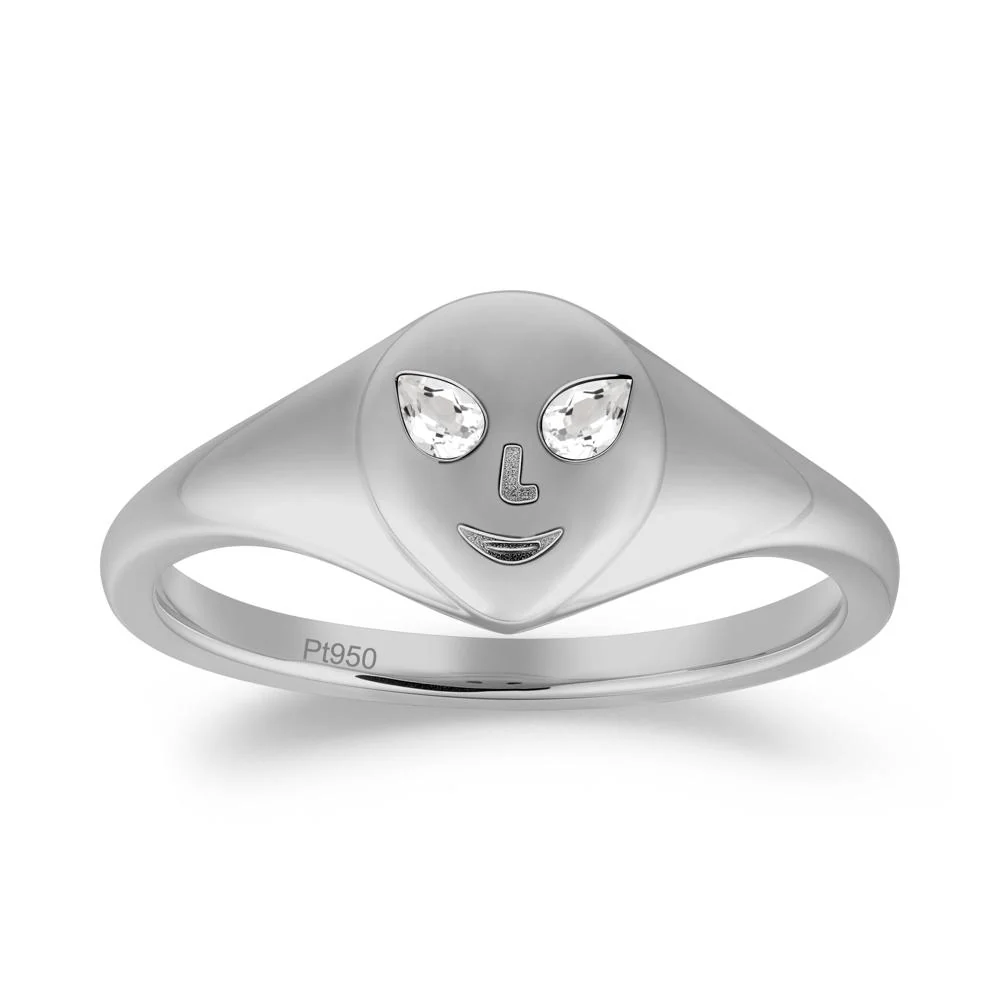 Pear Cut White Topaz Ring with Smile Emoji - Image 5