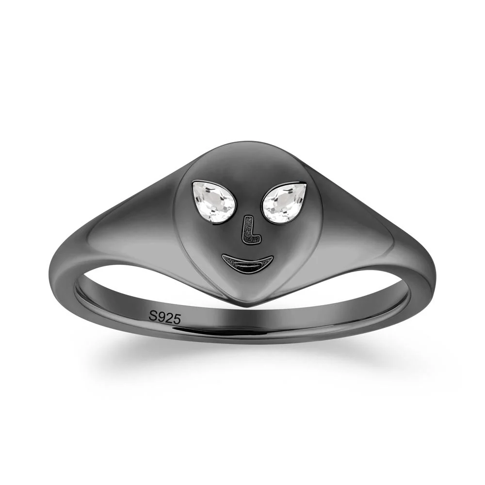 Pear Cut White Topaz Ring with Smile Emoji - Image 6