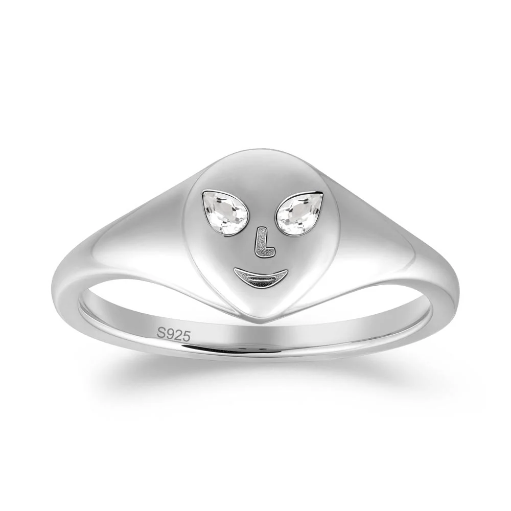 Pear Cut White Topaz Ring with Smile Emoji - Image 9