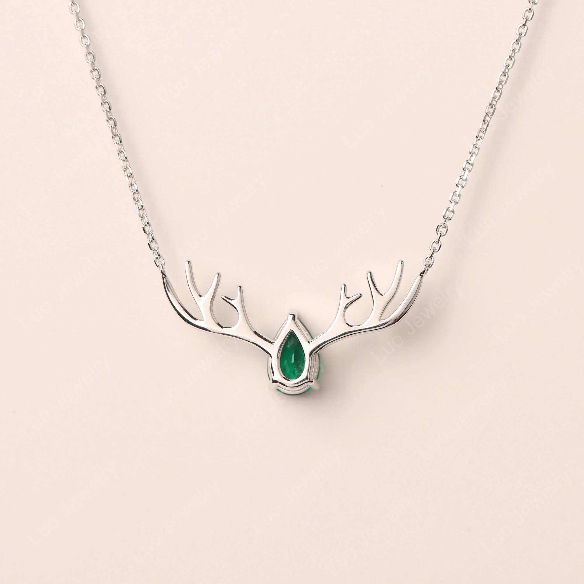 Pear Emerald Antler Necklace - Image 3