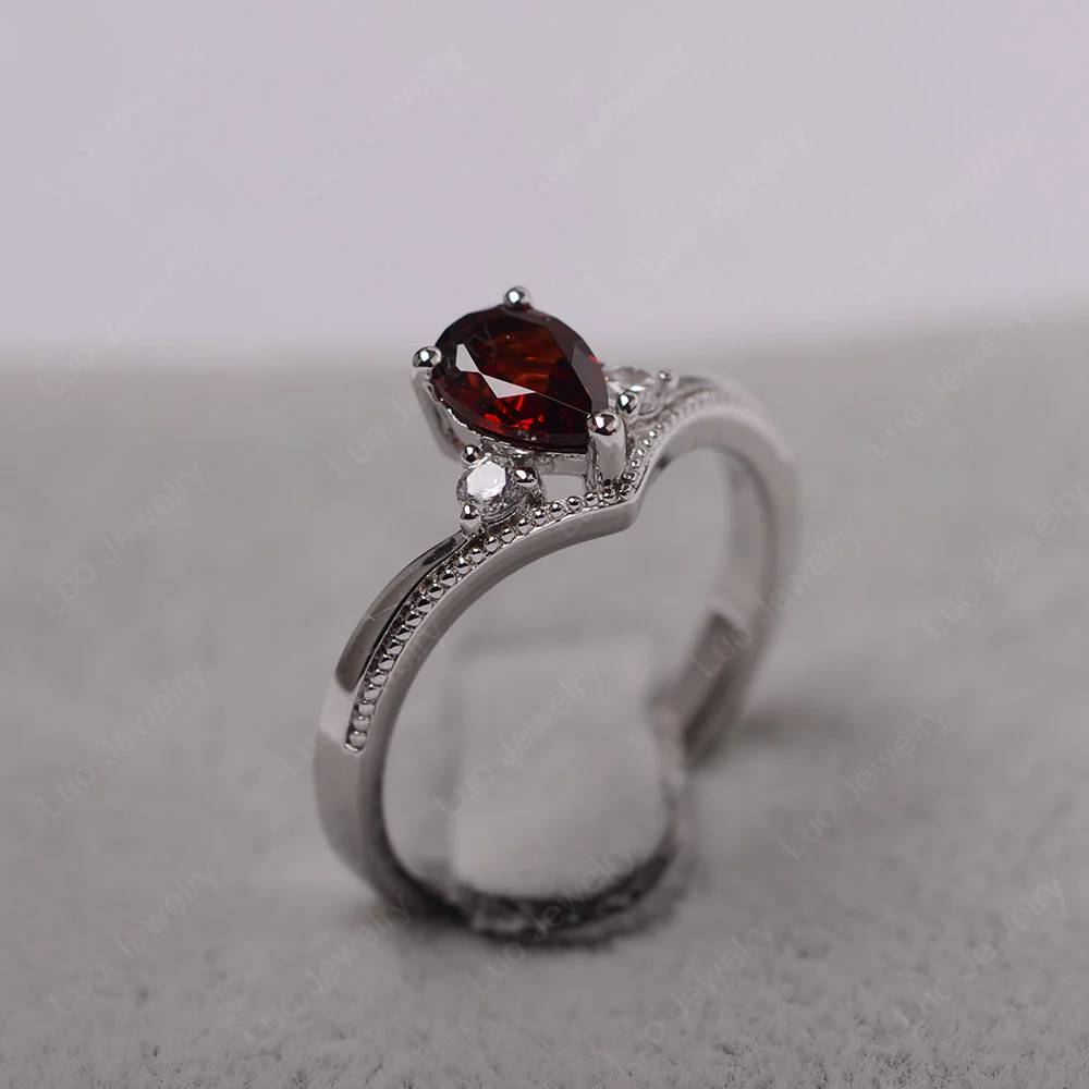 Pear Shaped Garnet Chevron Ring - Image 2