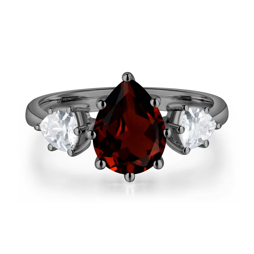 Pear Garnet Ring with Trillion Side Stone - Image 2