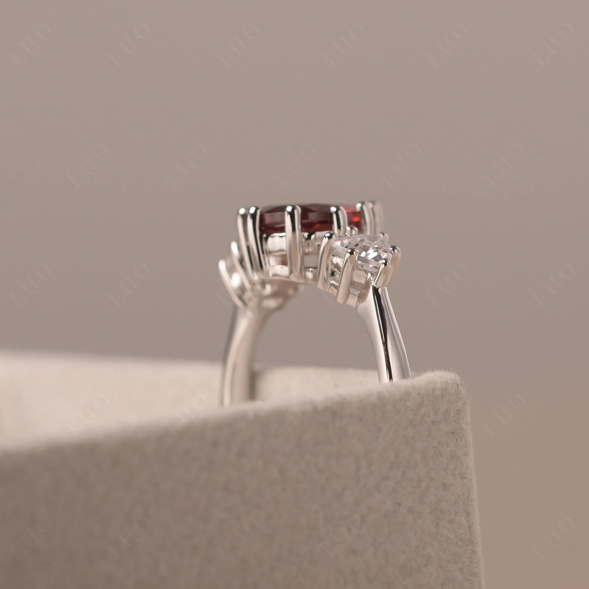 Pear Garnet Ring with Trillion Side Stone - Image 32