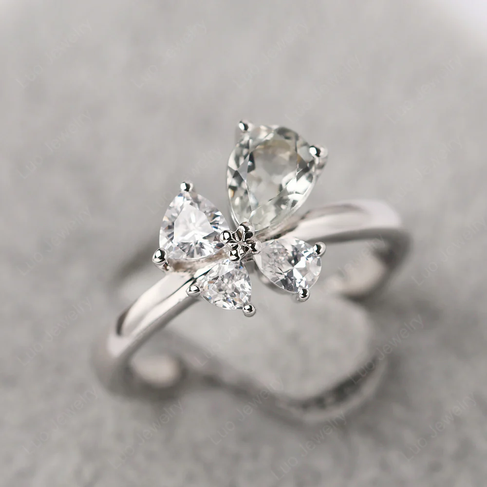 Pear Green Amethyst Cluster Engagement Ring - Image 2