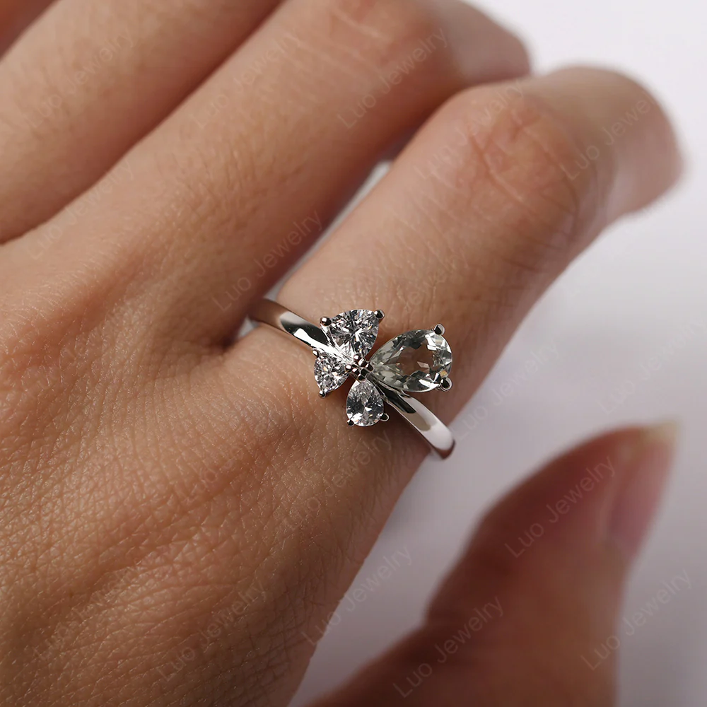 Pear Green Amethyst Cluster Engagement Ring - Image 5