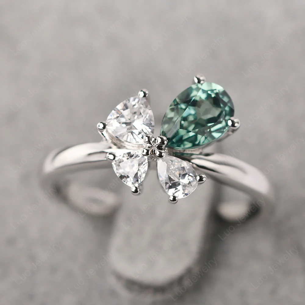 Green Sapphire 4 Stone Ring