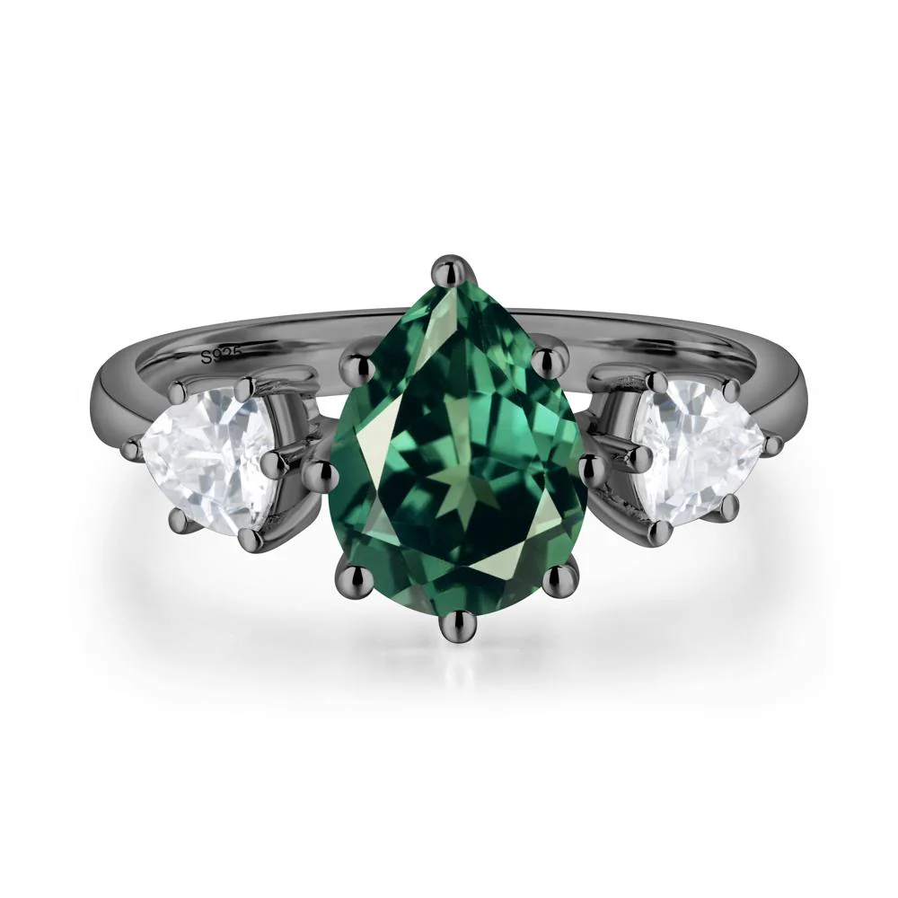 Pear Green Sapphire Ring with Trillion Side Stone - Image 2