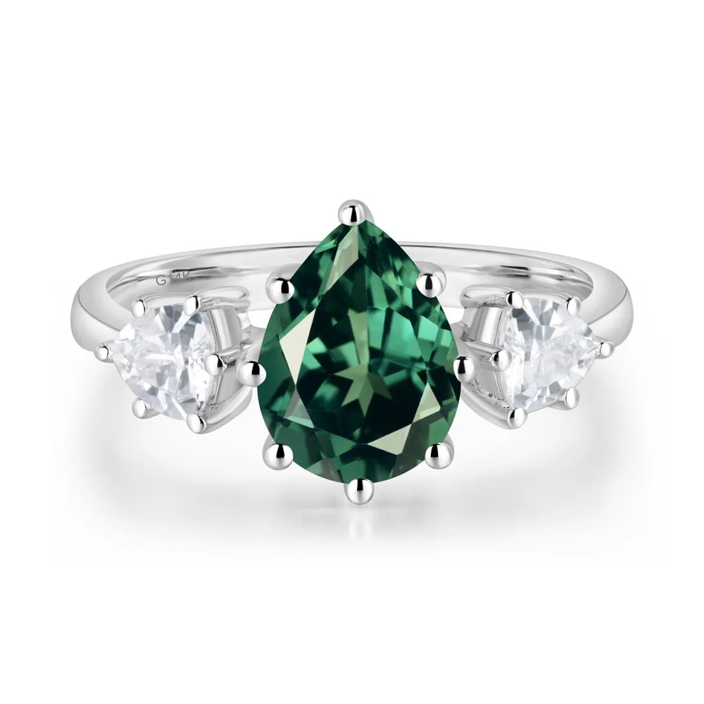 Pear Green Sapphire Ring with Trillion Side Stone - Image 3