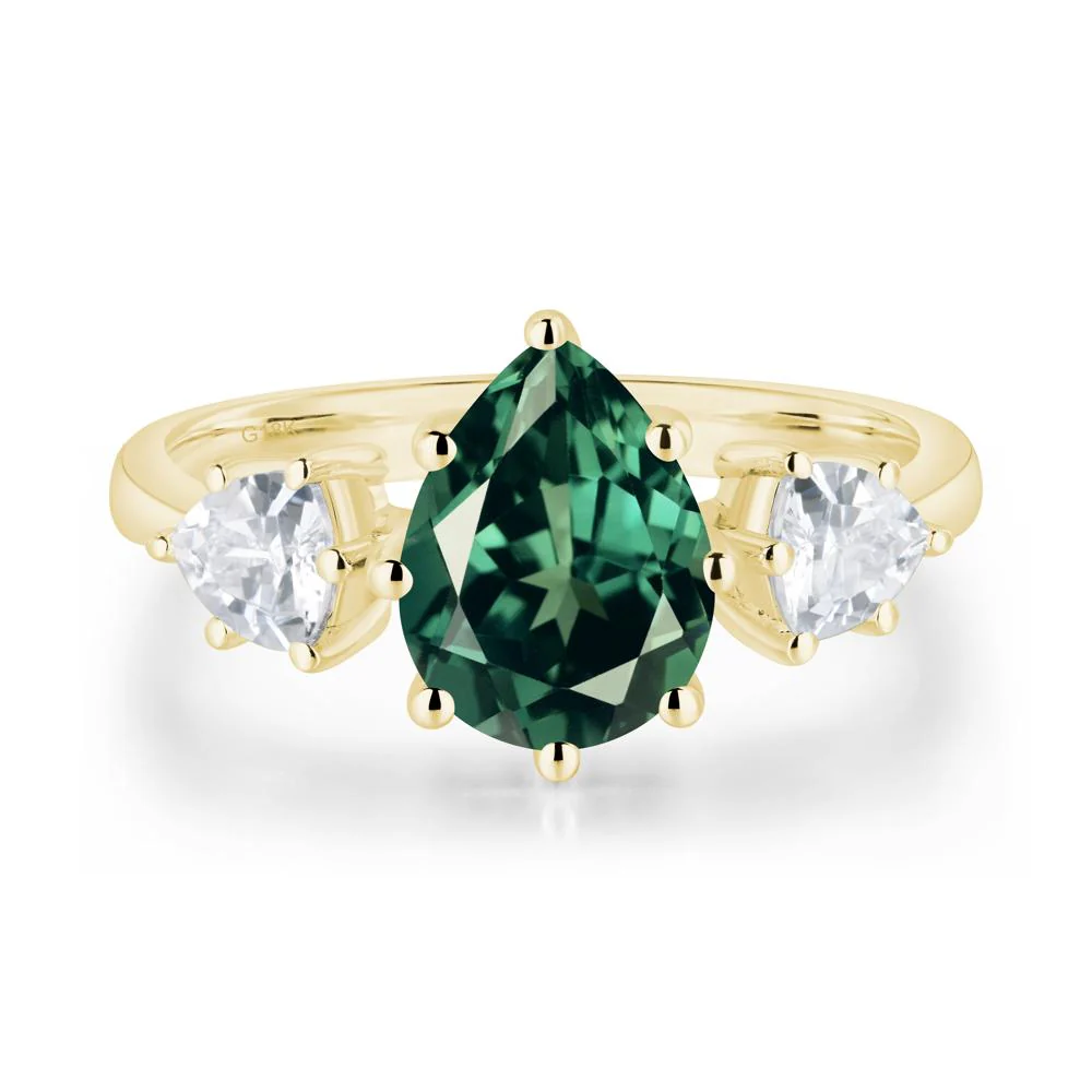 Pear Green Sapphire Ring with Trillion Side Stone - Image 7