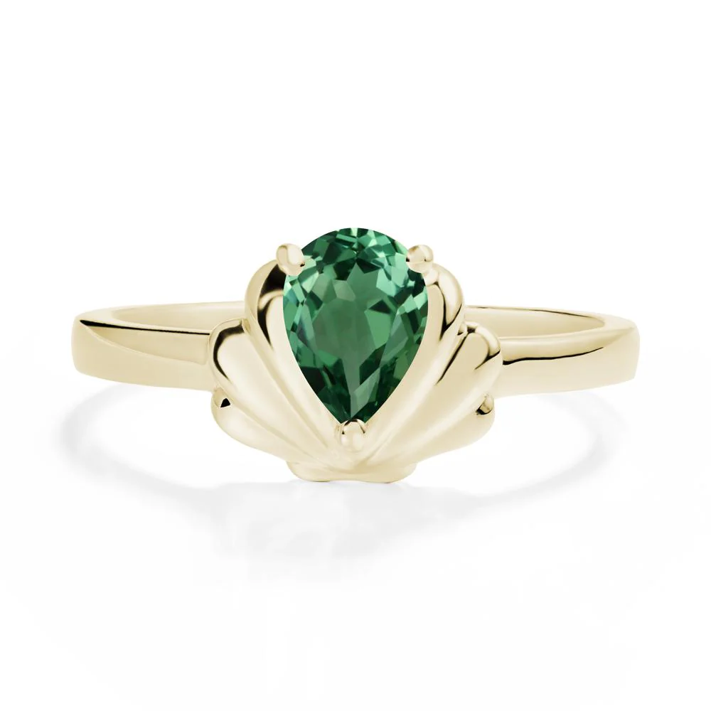 Pear Green Sapphire Shell Engagement Ring - Image 3