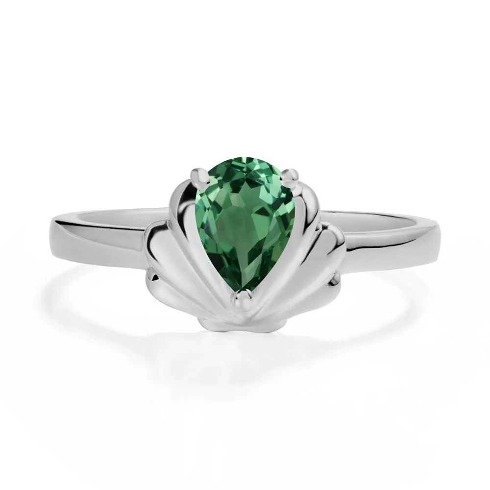 Pear Green Sapphire Shell Engagement Ring - Image 8