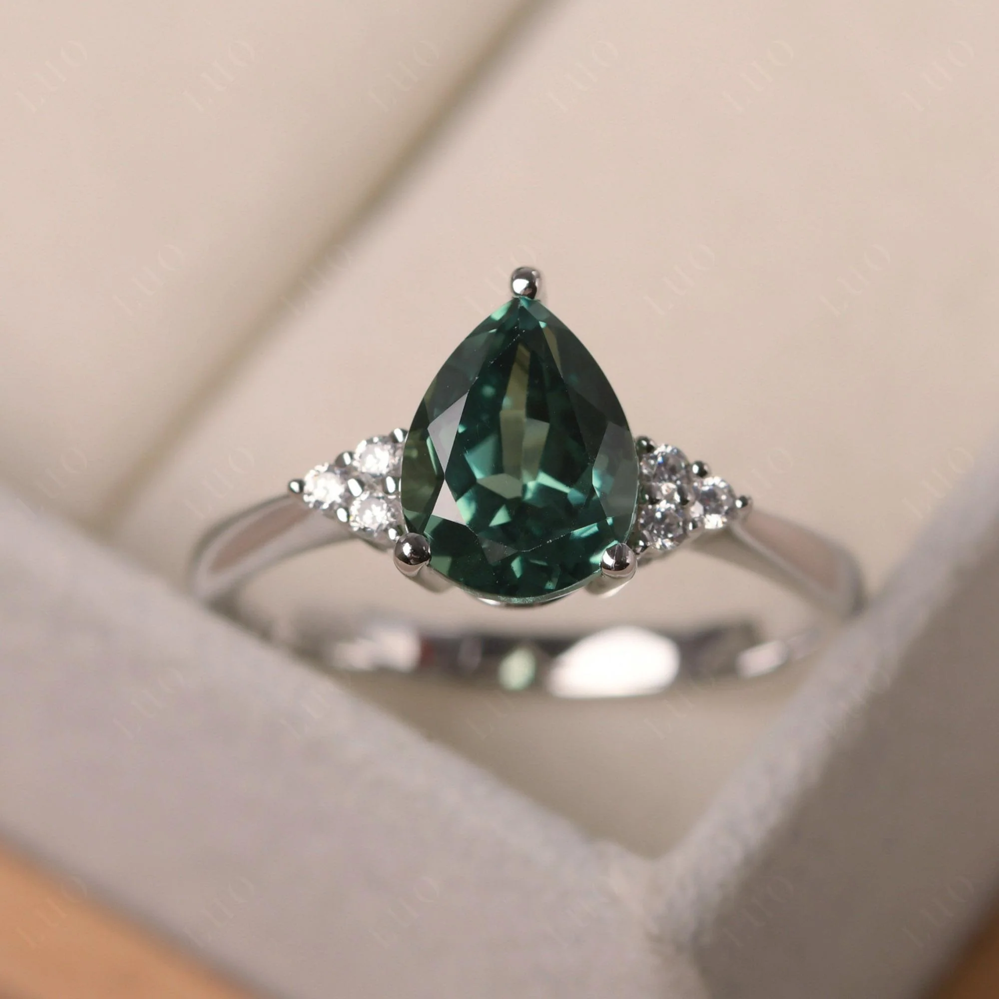 Pear Shaped Green Sapphire Promise Ring