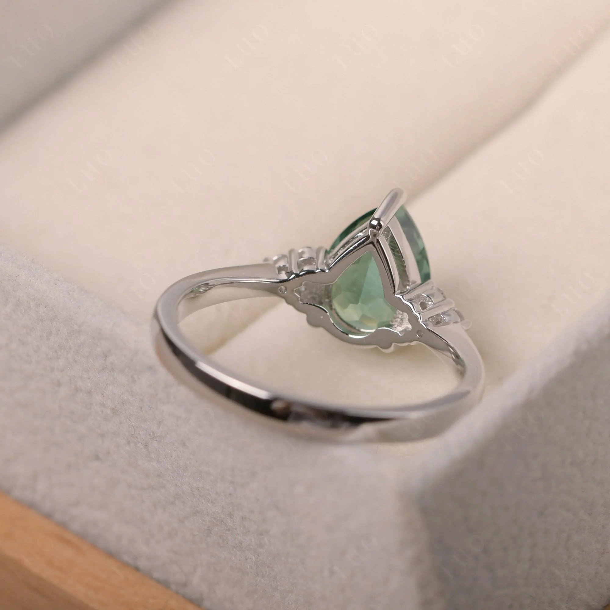 Pear Shaped Green Sapphire Promise Ring - Image 3